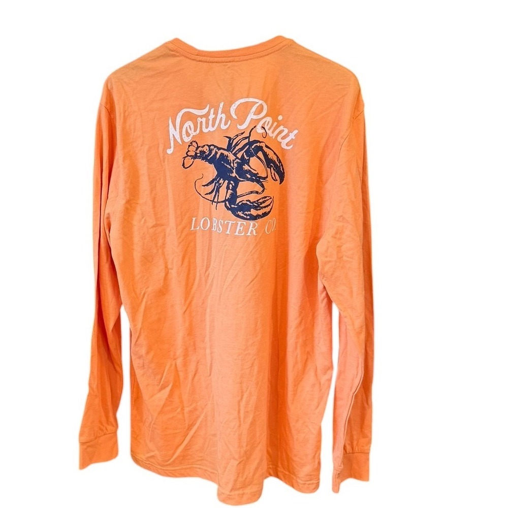 IZOD Saltwater Mens XL Orange North Point Lobster Co Long Sleeve Graphic T-Shirt